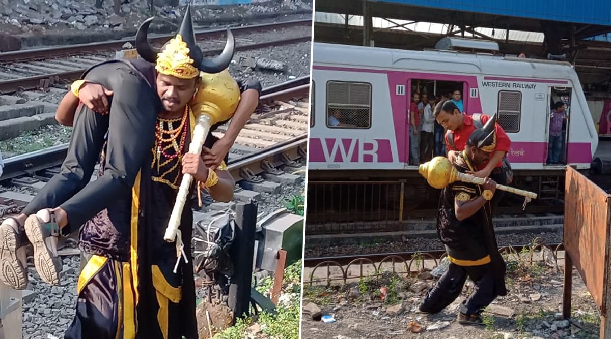 Railways Appoint Yamraj to Pick Up and Prevent People from Crossing Train Tracks in Mumbai as Part of Awareness Campaign Railways Appoint Yamraj to Pick Up and Prevent People from Crossing Train Tracks in Mumbai as Part of Awareness Campaign