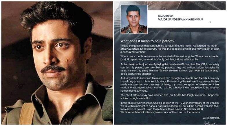 'Major' Actor Adivi Sesh Posts a Beautiful Note for Major Sandeep Unnikrishnan