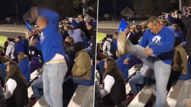 Cheering Dad Sets Parenting Goals: Father Mimics Daughter’s School Cheerleading Squad at Football Match (Watch Viral Video)