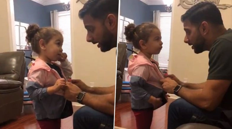 Baby girl steals friend's jacket and internet loves the banter between father and daughter. 
