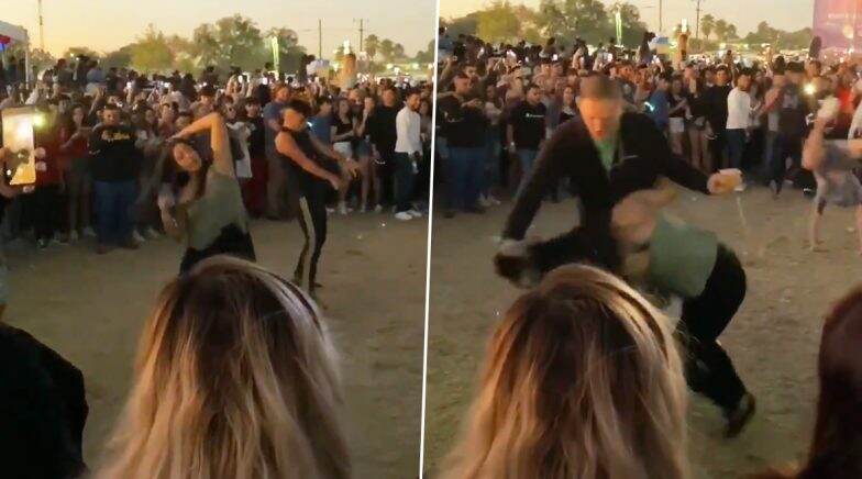 Video shows man grabbing a woman by the hair and yelling for twerking at Texas music festival. 