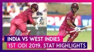 IND vs WI Stat Highlights, 1st ODI 2019: Shimron Hetmyer, Shai Hope Help Windies Take 1-0 Lead