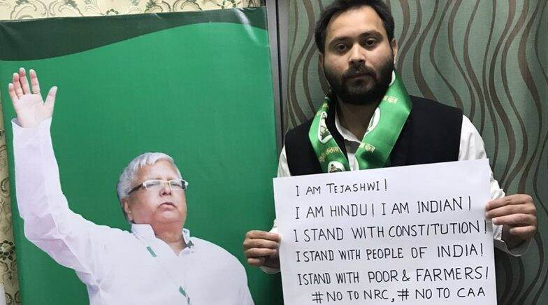 Tejashwi Yadav Joins Anti-CAA Protests, Tweets Picture With Poster Reading 'I am Hindu, I am Indian'