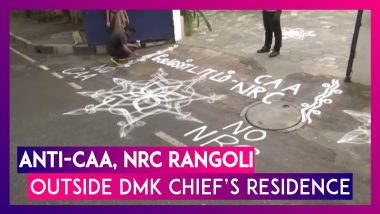 Anti-CAA, NRC Kolam (Rangoli) Seen Outside DMK Chief MK Stalin’s Residence In Chennai