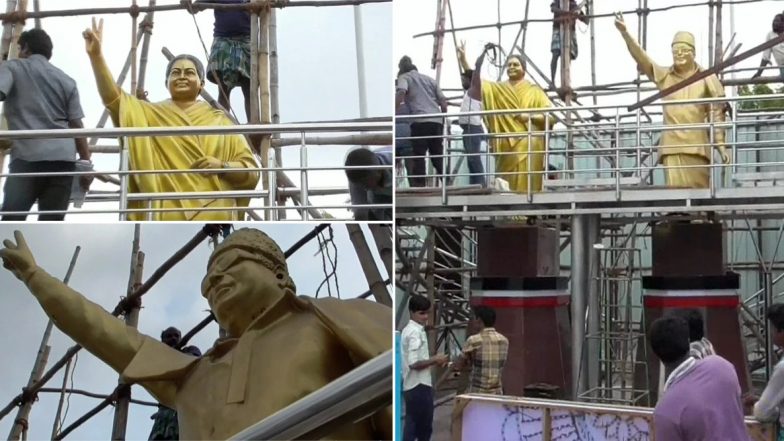 Jayalalithaa 3rd Death Anniversary: Statue of ‘Amma’ Erected Next to AIADMK Founder MG Ramachandran’s Statue at KK Nagar, DMK Wants It Removed