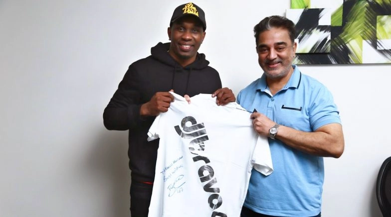 Kamal Haasan Gets an Autographed T-Shirt as a Gift from West Indies All-Rounder Dwayne Bravo