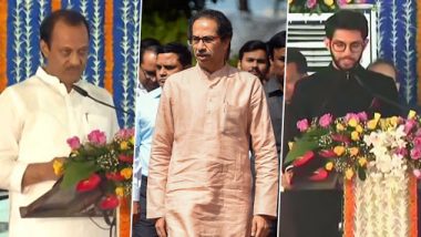 Maharashtra Government Expansion: Ajit Pawar, Aaditya Thackeray, Ashok Chavan And 33 Others Take Ministerial Oath at Vidhan Bhavan; Check Full List