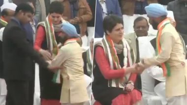 Priyanka Gandhi Vadra's Security Breached by Man at Congress Foundation Day Event in Lucknow; Watch Video