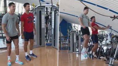 Cristiano Ronaldo and Novak Djokovic Turn Gym Buddies as CR7 Teaches Serbian Tennis Star His Famous Superhuman Header (Watch Video)