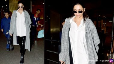 Deepika Padukone Takes Casual Airport Styling a Notch Higher With a Pair of Latex Jeans and Gingham Coat (View Pics)