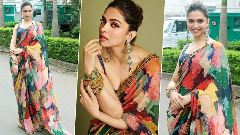 Deepika Padukone's Colourful Saree by Sabyasachi Mukherjee Is a Dream Number! (View Pics)