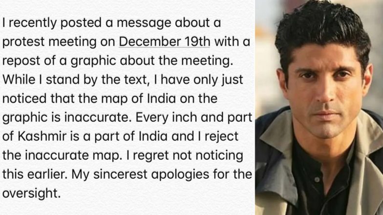 Farhan Akhtar Apologizes For Sharing an 'Inaccurate' Map of India While Protesting Against CAA and NRC-View Tweet