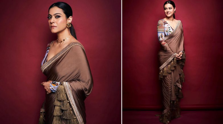 What a WOW! Kajol Devgan Teams a Swimming Bustier With a Tassel Saree ...