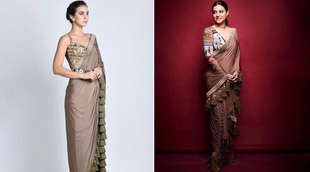 Kajol in Shivan and Narresh saree and bustier for Tanhaji promotions (4)