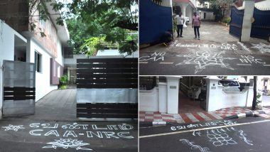 Rangoli Protest Against CAA, NRC Spreads in Tamil Nadu: Kolam Drawn Outside DMK Chief MK Stalin and DMK MP Kanimozhi Residence to Show Their Dissent; See Pics