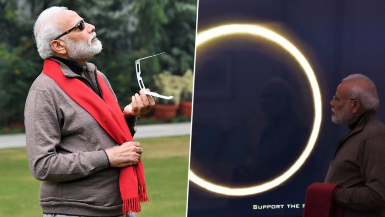 Solar Eclipse December 2019: PM Narendra Modi Catches Glimpses of Celestial Spectacle, View Pics