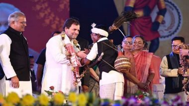 Rahul Gandhi Dances With Locals During National Tribal Dance Festival in Raipur (Watch Video)