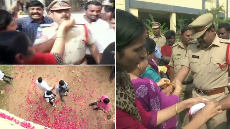 Hyderabad Encounter: Celebrations Erupt After Killing of All Accused in Vet Rape And Murder Case, Rose Petals Showered on Telangana Cops
