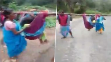 Medical Apathy in Tamil Nadu: Pregnant Woman in Erode Carried in Cloth Cradle As Ambulance Fails to Reach Due to Bad Roads; Watch Video