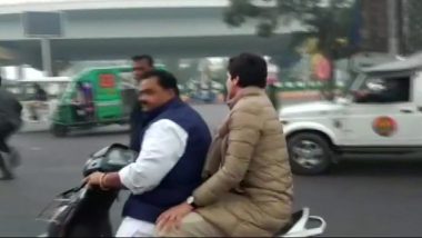 Priyanka Gandhi Travels on Two-Wheeler to Meet Ex-IPS Officer SR Darapuri's Family, Accuses UP Police of 'Manhandling' Her After Stopping Convoy