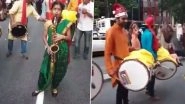 Puneri Twist of Jingle Bells Sees Nauvari Saree-Clad Girl Playing Popular Christmas Rhyme on Saxophone and Dhol Tasha, Watch Viral Video