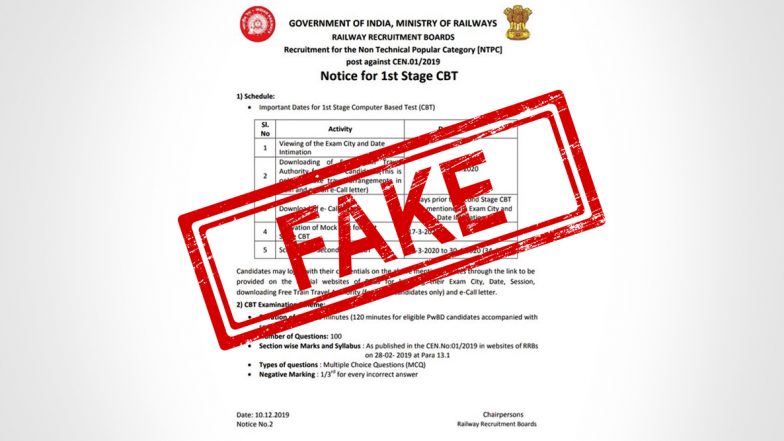 RRB NTPC Exam 2019 on March 28? Fake Indian Railways’ Notification on Examination Date Goes Viral, Time Table Still Awaited Online at rrbcdg.gov.in