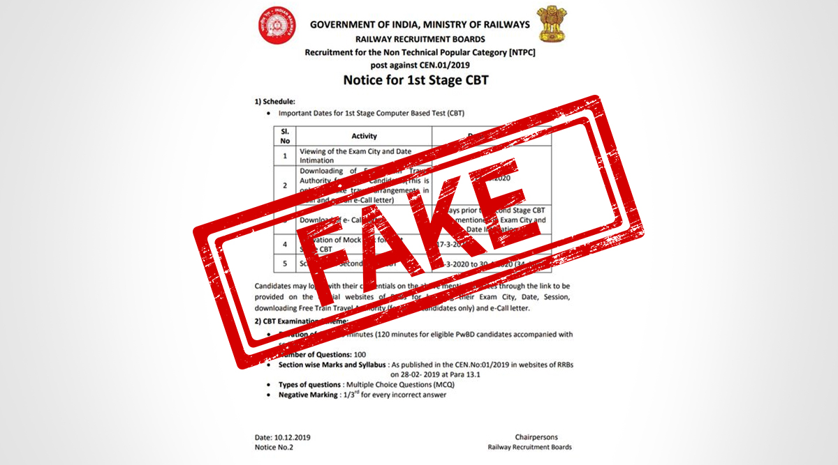 Rrb Ntpc Exam 2019 On March 28 Fake Indian Railways Notification