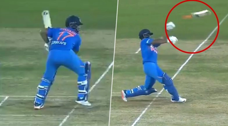 Rishabh Pant Loses Grip of His Bat Off Sheldon Cottrell Delivery During IND vs WI 2nd T20I 2019 