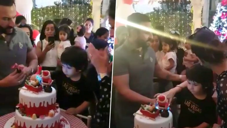 Taimur Ali Khan Looks Like a Ball of Cuteness As He Cuts His Birthday Cake With Saif and Kareena! (Watch Video)
