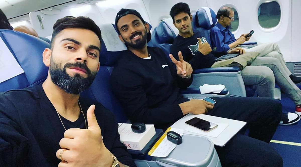 Virat Kohli Shares In-Flight Selfie Ahead of India vs West Indies 1st T20I in Hyderabad, KL Rahul and Shivam Dube Also in the Frame; See Instagram Post Virat Kohli Shares In-Flight Selfie Ahead of India vs West Indies 1st T20I in Hyderabad, KL Rahul and Shivam Dube Also in the Frame; See Instagram Post