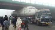 West Bengal: Truck Carrying Abandoned India Post Aircraft Gets Stuck Under Bridge in Durgapur