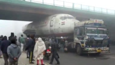 West Bengal: Truck Carrying Abandoned India Post Aircraft Gets Stuck Under Bridge in Durgapur