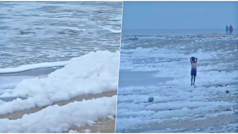 Chennai's Marina Beach Covered in Toxic Foams, Famous Tourist Spot Gets Polluted Due to Sewage Water (View Pics and Videos)