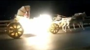 Pune: Horse Chariot Loses Control, Chauffeur Rides Triple Seat on Motorbike to Catch Hold of Them (Dramatic Video Goes Viral)