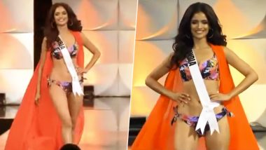 Miss Universe 2019 Swimsuit Round: Vartika Singh of India Sizzles in Floral Bikini During Swimwear Competition at the 68th Edition of Beauty Pageant (Watch Video)