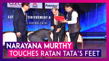 Narayana Murthy Touches Ratan Tata’s Feet, Twitterati Lauds The Infosys Co-Founder