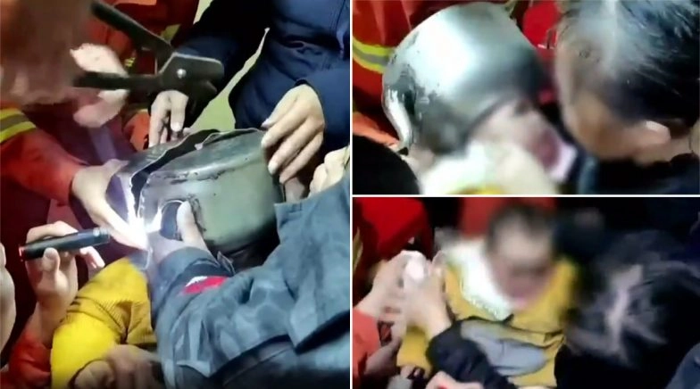 Chinese Toddler's Head Gets Stuck In A Tea Kettle; Video Of Firefighters Rescuing The Child Goes Viral