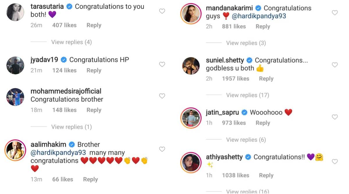 Celebs react to Hardik Pandya engagement