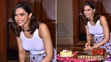 Deepika Padukone Enjoys Pre-Birthday Celebrations With the Media, Is All Smiles Cutting the Cake a Day Before Her Birthday (See Pics and Videos)