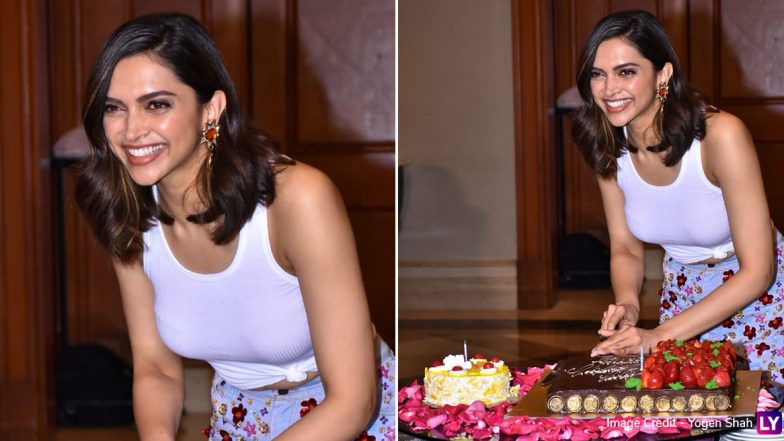Deepika Padukone Enjoys Pre-Birthday Celebrations With the Media, Is All Smiles Cutting the Cake a Day Before Her Birthday (See Pics and Videos)