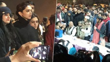 Deepika Padukone Visits JNU to Express Solidarity With the Students, Stands Beside Injured JNUSU President Aishe Ghosh and Former Student Leader Kanhaiya Kumar (View Pics)