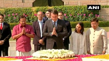 Brazil President Jair Messias Bolsonaro Pays Floral Tribute to Mahatma Gandhi at Rajghat