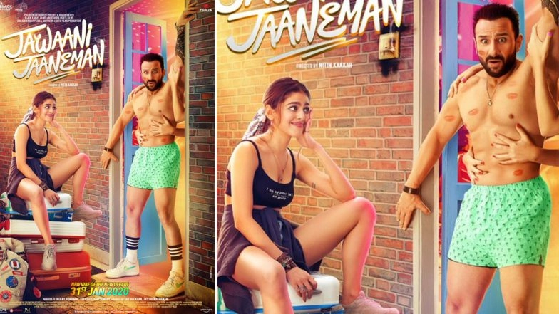 Jawaani Jaaneman's New Poster: Saif Ali Khan's Boxers-Clad Playboy Flaunts Kiss Marks on His Chest and Alaya Furniturewala Looks Amused! (View Pic)