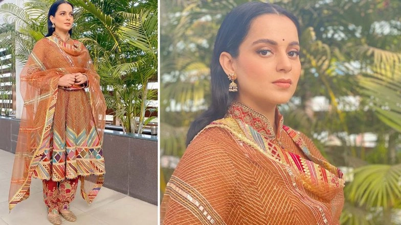 Kangana Ranaut Stirs A Desi Style Storm By Opting For An Orange Tulle Suit From The House Rimple & Harpreet Narula (View Pics)