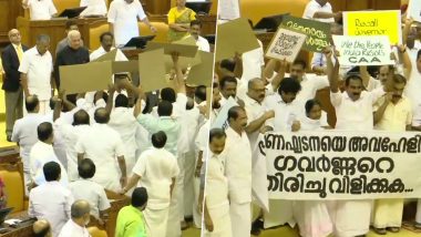 Kerala UDF MLAs Stage Protest in State Assembly Against CAA, Raise 'Recall Governor' Slogan Against Arif Mohammad Khan