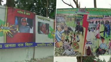 RJD-JDU Poster War Continues in Patna, Lalu Prasad Yadav vs Nitish Kumar Pictures Put Up at Rashtriya Janata Dal Headquarters Ahead of Bihar Assembly Election 2020