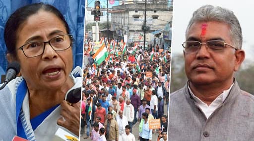 CAA Protests Row: Mamata Banerjee Hits Out at Dilip Ghosh's 'Shoot Them Like Dog' Remark, Says 'West Bengal Isn't Uttar Pradesh' CAA Protests Row: Mamata Banerjee Hits Out at Dilip Ghosh's 'Shoot Them Like Dog' Remark, Says 'West Bengal Isn't Uttar Pradesh'