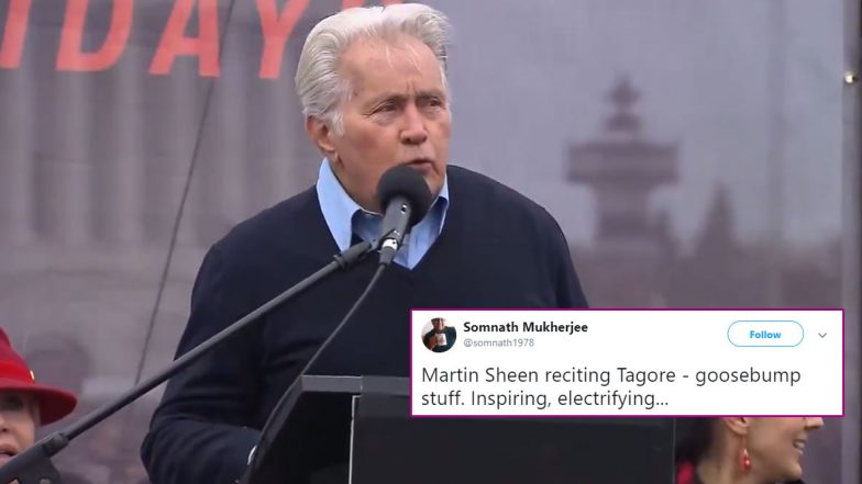 Martin Sheen Recites Rabindranath Tagore's Poem 'Where the Mind Is Without Fear' at Climate Action Protest in Capitol Hill, Indians Beam With Pride (Watch Video)