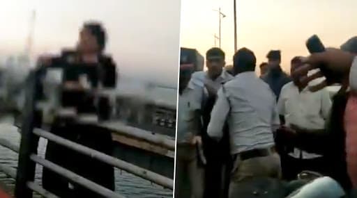 Maharashtra: Navi Mumbai Police Saves Woman Attempting to Commit Suicide at Vashi Bridge, Watch Video Maharashtra: Navi Mumbai Police Saves Woman Attempting to Commit Suicide at Vashi Bridge, Watch Video