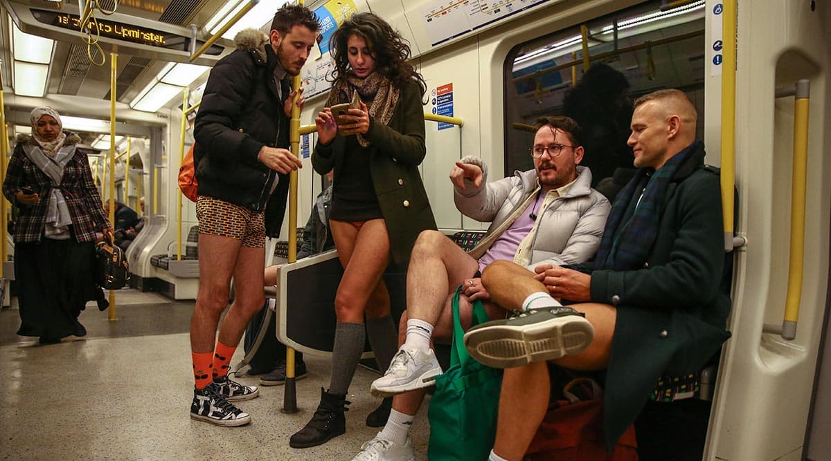 London Underground passengers partially disrobe for No Trousers Day